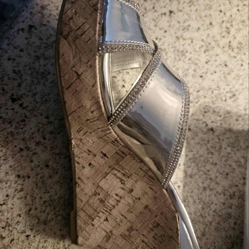 Guess silver & cork wedge sandal
